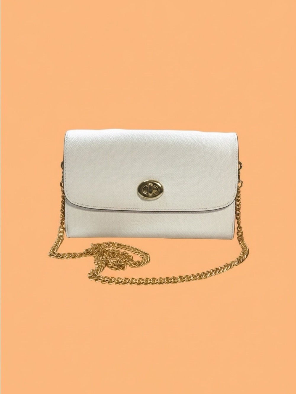 Coach White Leather Crossbody with Gold Chain Strap